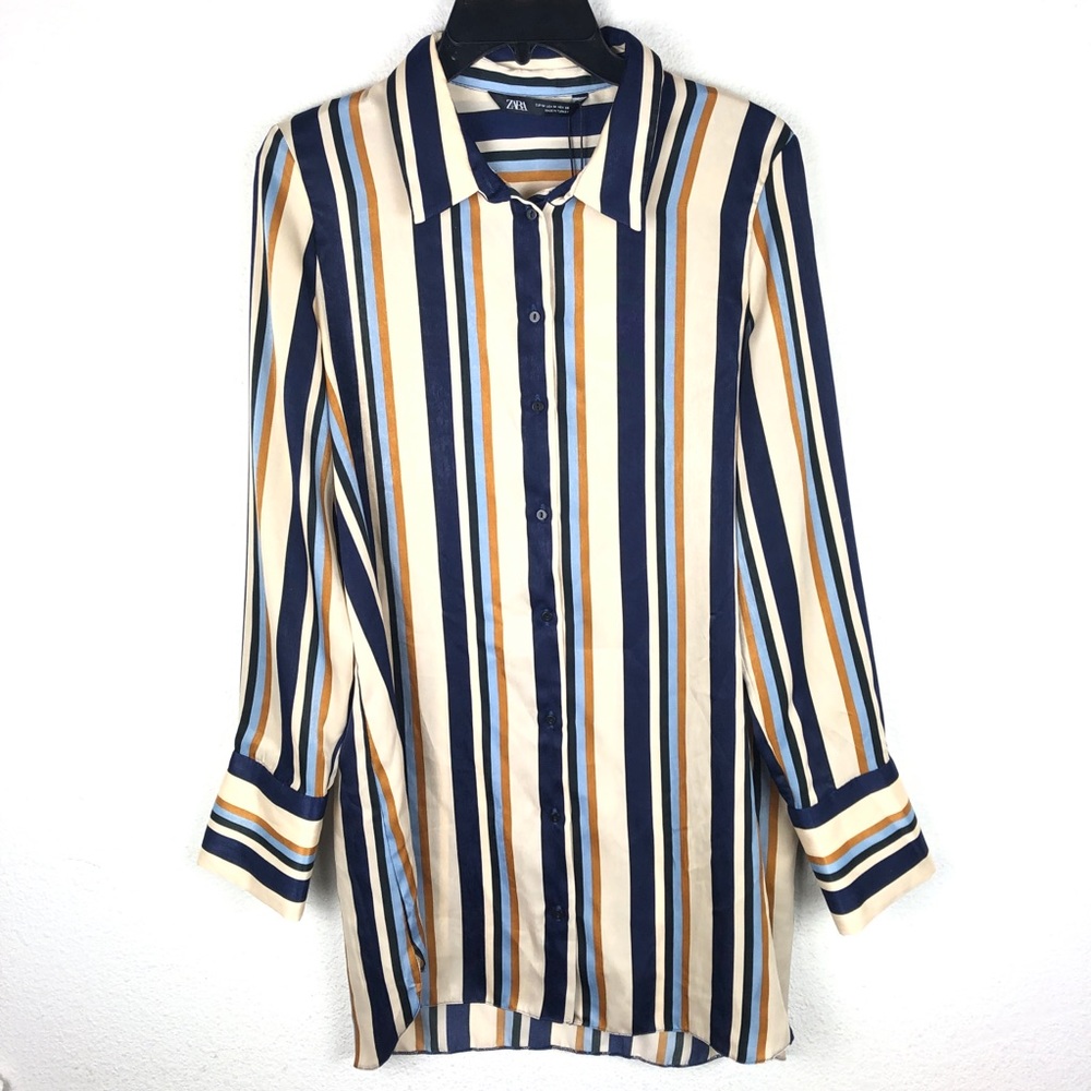 Zara Stripe Pajama Sleep Shirt Medium Sleepwear.